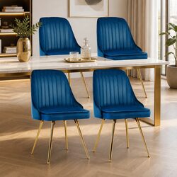 Dining Chairs Set of 4 Velvet Channel Tufted Blue Scallop Shell Back