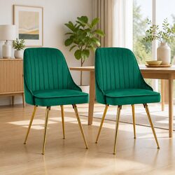 Charming Green Velvet Dining Chairs with Scallop Design