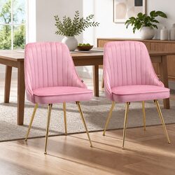 Chic Pink Velvet Channel Tufted Dining Chairs - Pair of 2