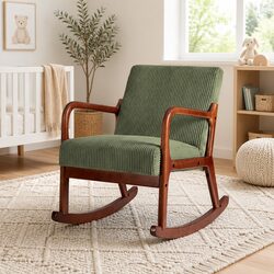 Rocking Armchair Lounge Chair Green Corduroy Modern Scandinavian Style