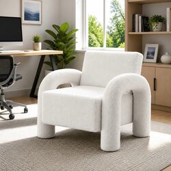 Armchair Accent Chair Lounge Sofa Curved Seat Boucle Beige Living Room Furniture