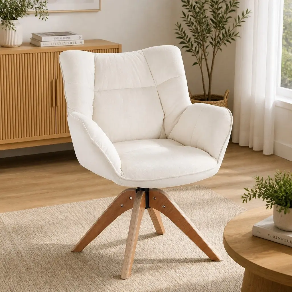 Swivel Armchair White Velvet Nursing Chair 360 Degree Rotate Accent Furniture