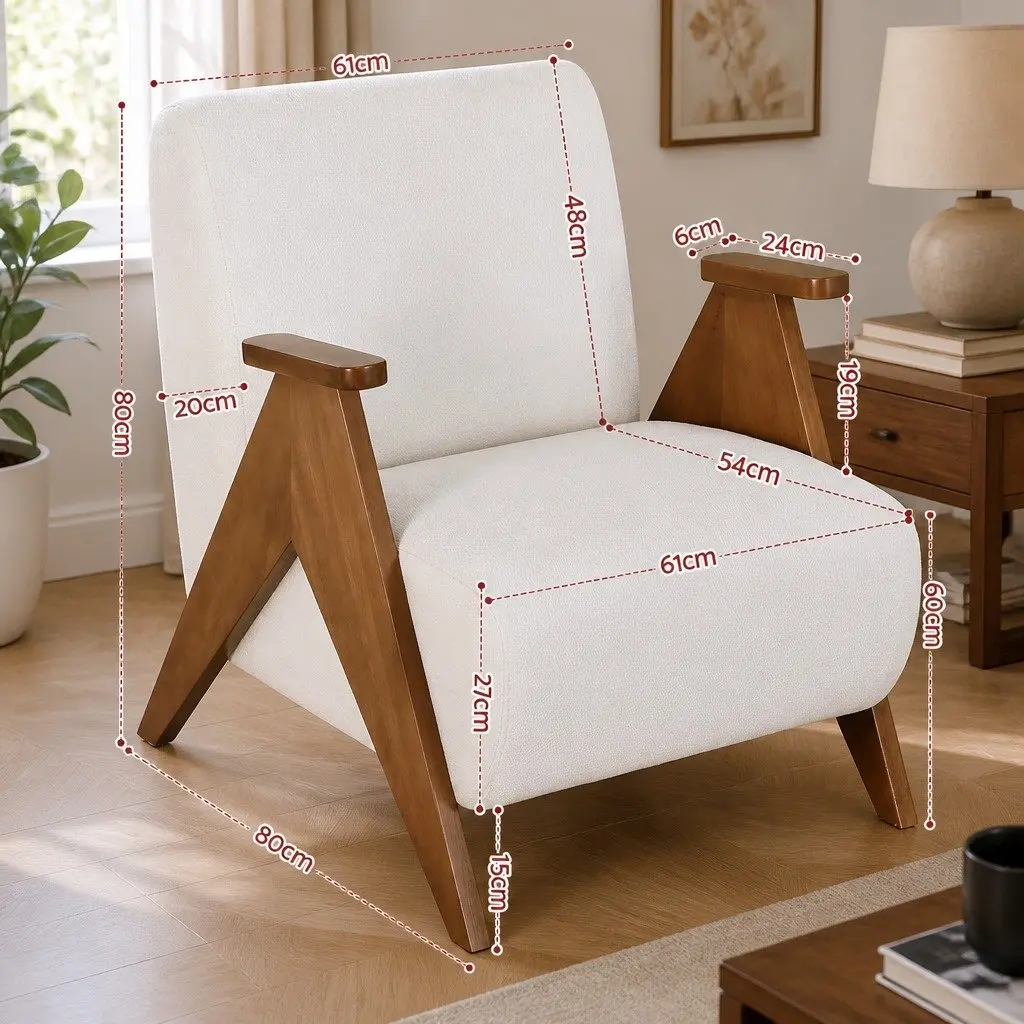 Armchair Upholstered Chenille Fabric Sturdy Wood Frame Living Room