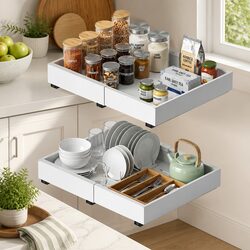 Pull Out Cabinet Drawers Expandable Organizer 2 Pack White Modern Storage