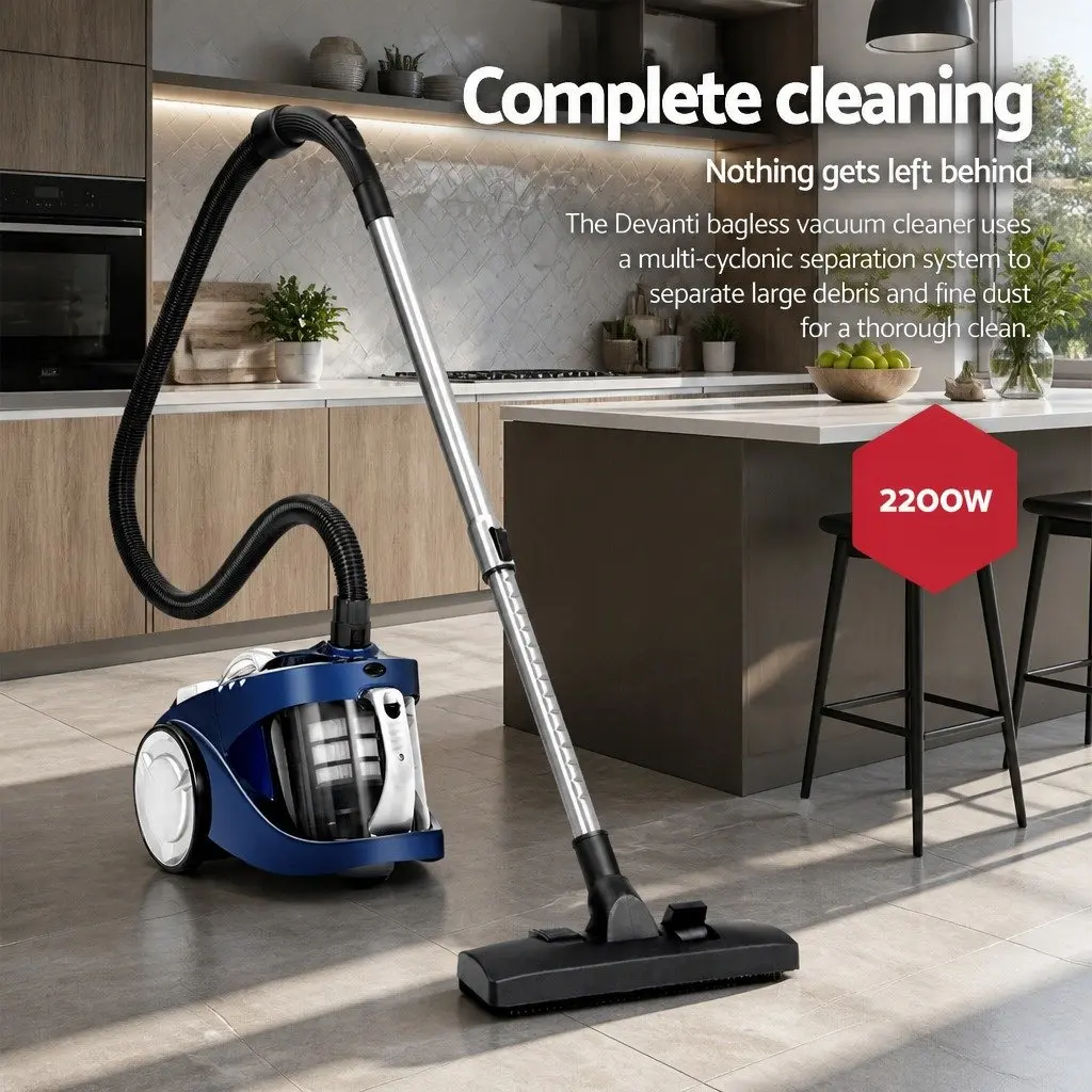 Bagless Stick Vacuum Cleaner 2200W Blue Multi-Cyclonic HEPA Filter