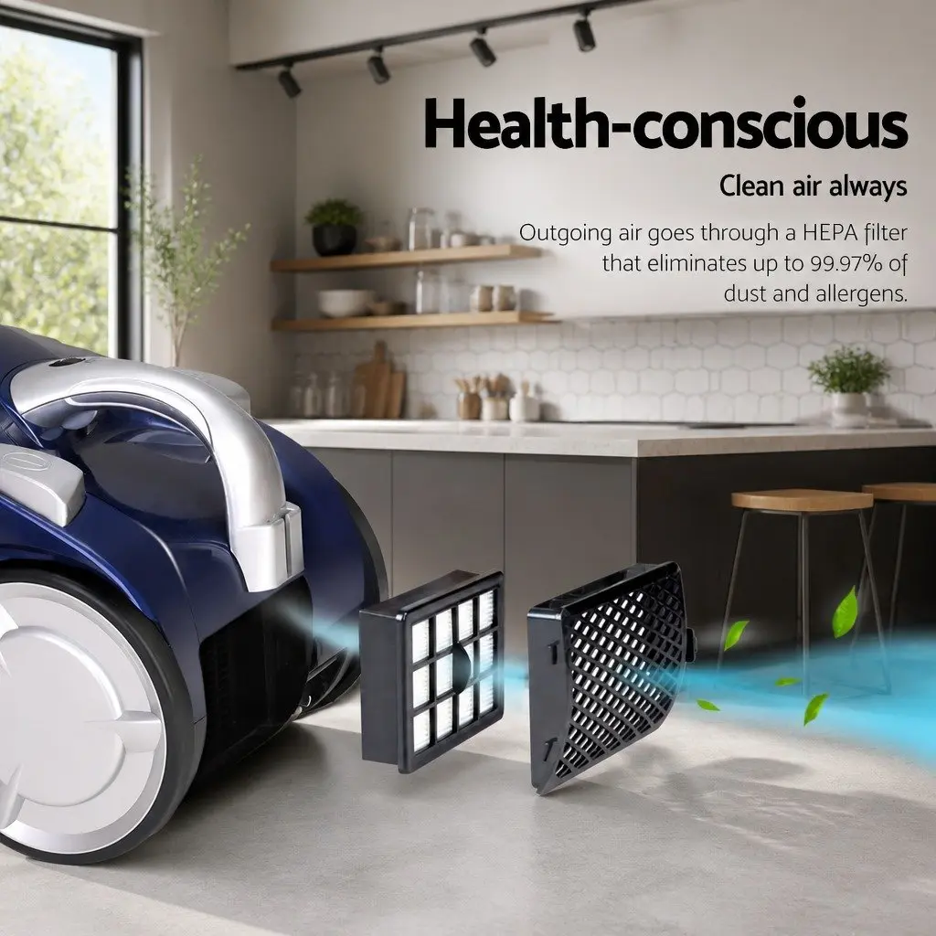 Bagless Stick Vacuum Cleaner 2200W Blue Multi-Cyclonic HEPA Filter