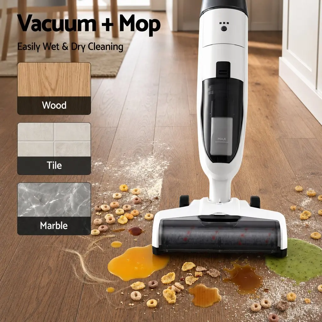 Cordless Wet Dry Vacuum Mop and Espresso Coffee Machine 20 Bar Instant Heating System with Milk Frother and Automatic Self Cleaning Dock
