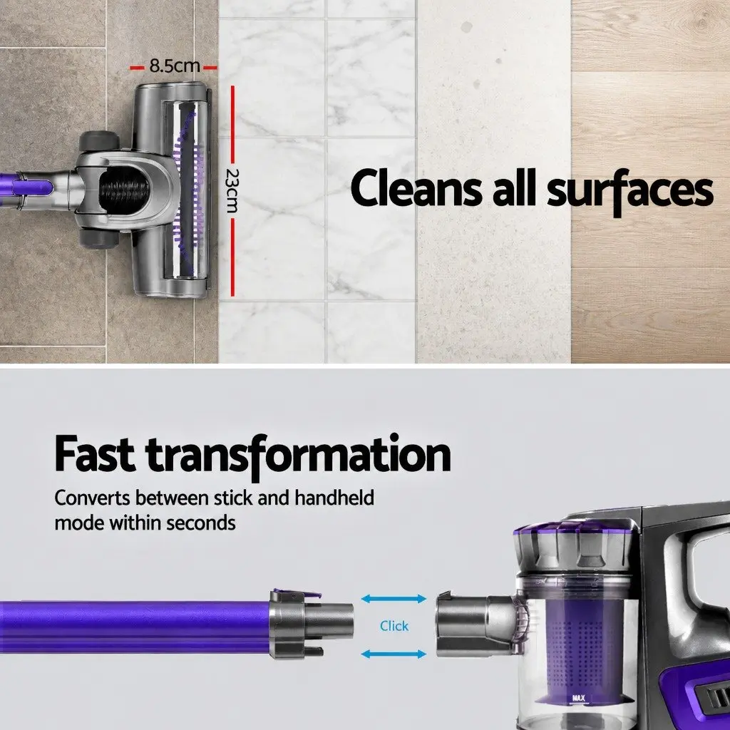 Cordless Stick Vacuum Cleaner 150W Lightweight 2-in-1 Bagless Purple