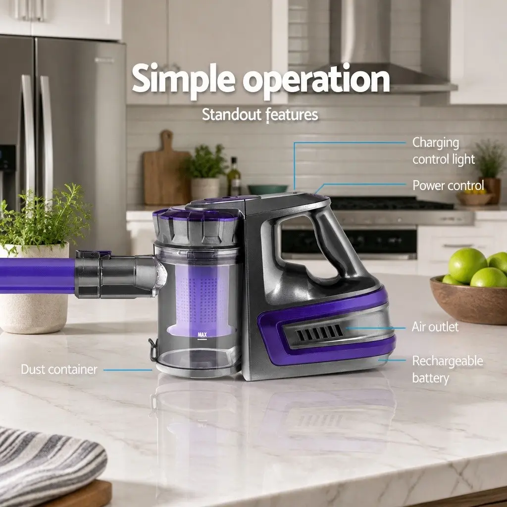 Cordless Stick Vacuum Cleaner 150W Lightweight 2-in-1 Bagless Purple