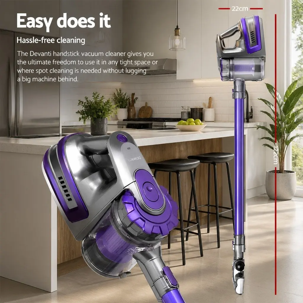 Cordless Stick Vacuum Cleaner 150W Lightweight 2-in-1 Bagless Purple