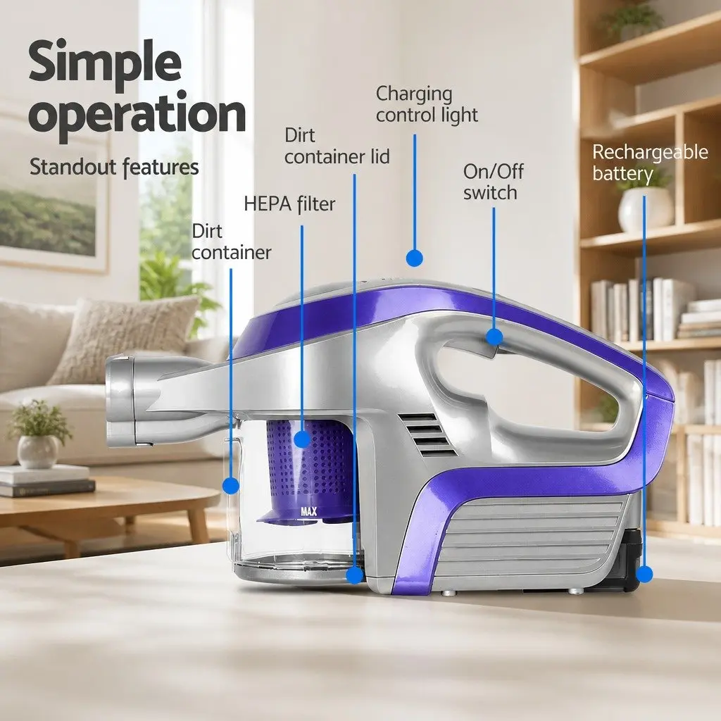 Cordless Stick Vacuum Cleaner 150W Motorised Roller Head LED Light