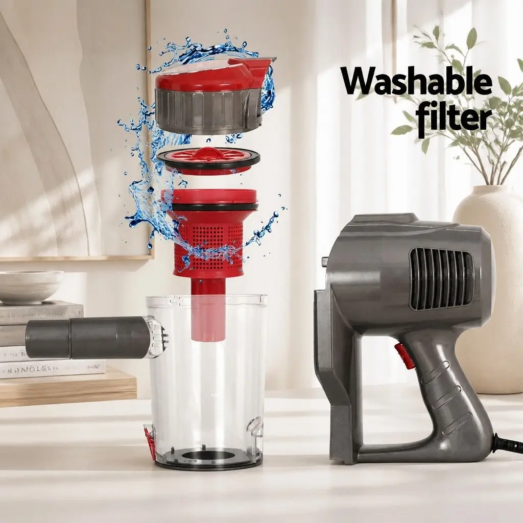 Stick Vacuum Cleaner Bagless Corded 500W Red Handheld Cleaning Powerful Suction