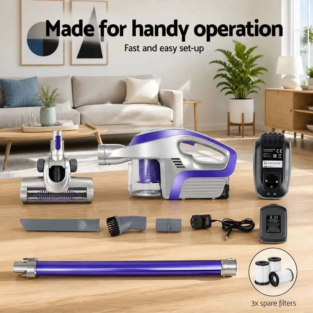 Cordless Stick Vacuum Cleaner 150W Lightweight Bagless HEPA Filter Red