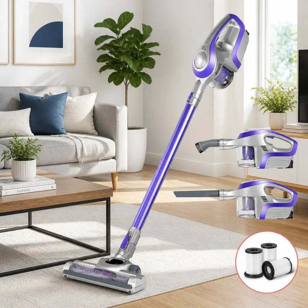 Cordless Stick Vacuum Cleaner 150W Lightweight Bagless HEPA Filter Red