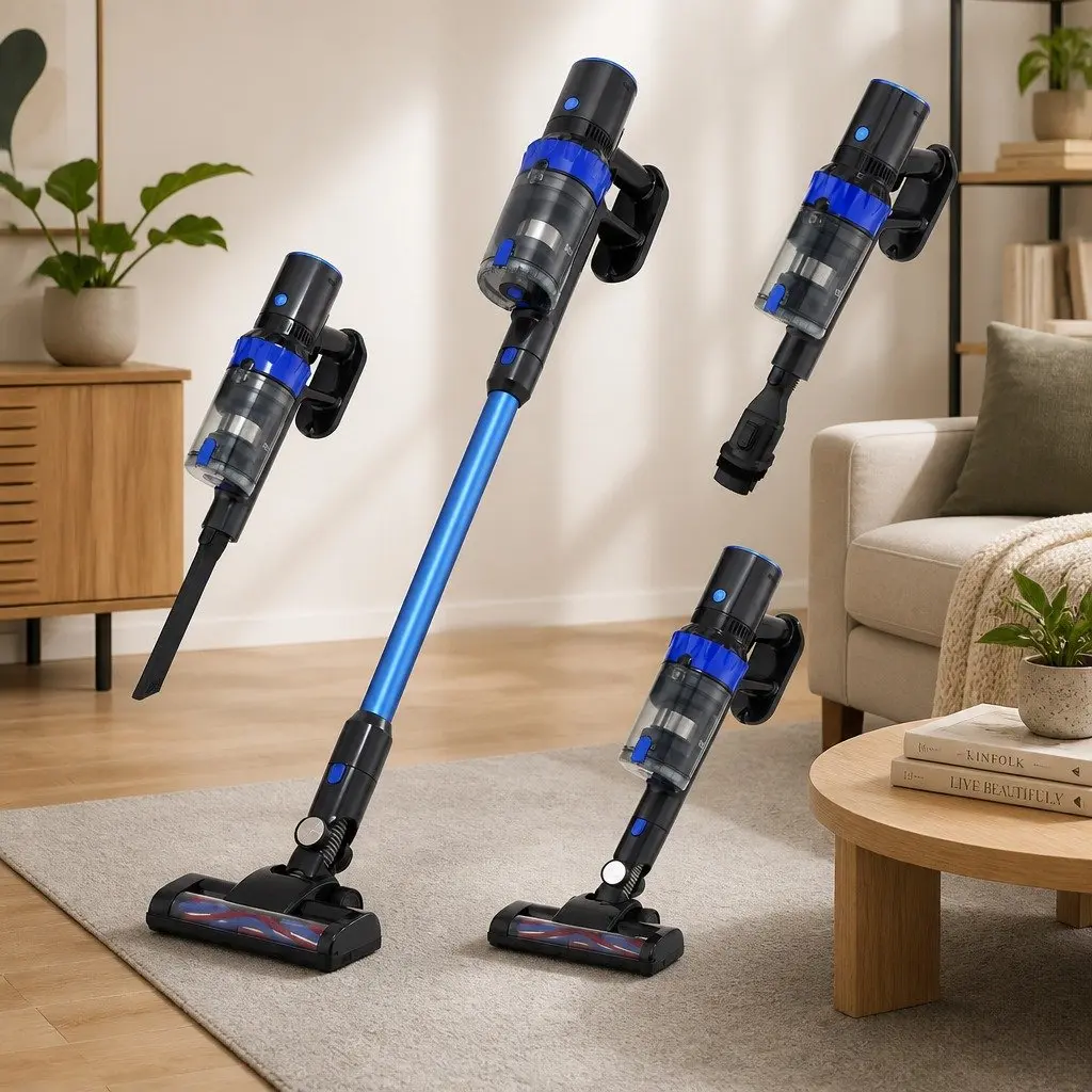 Cordless Stick Vacuum Cleaner 350W Brushless Motor Bagless with 22KPa Suction and Adjustable Two-Speed Modes Blue