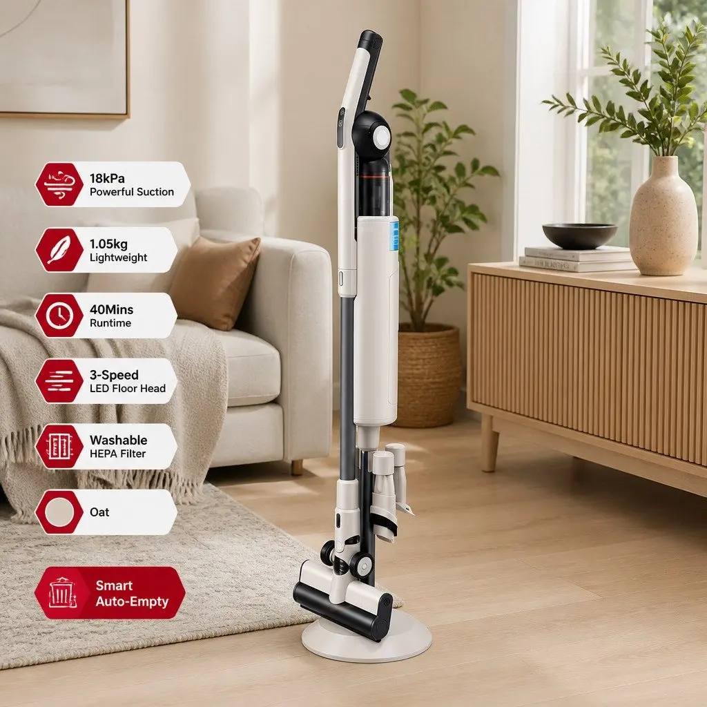 Cordless Vacuum Cleaner with Auto-Empty Dust Station 18kPa Suction and Motorized LED Brush Head