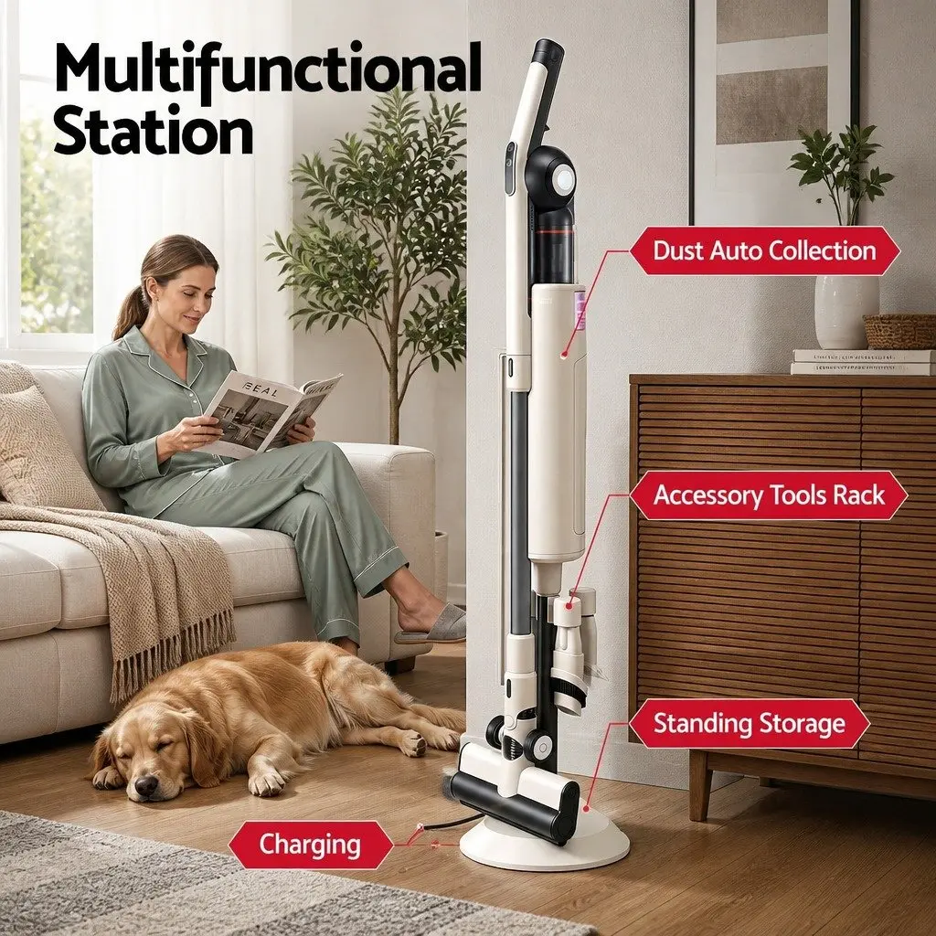 Cordless Vacuum Cleaner with Auto-Empty Dust Station 18kPa Suction and Motorized LED Brush Head