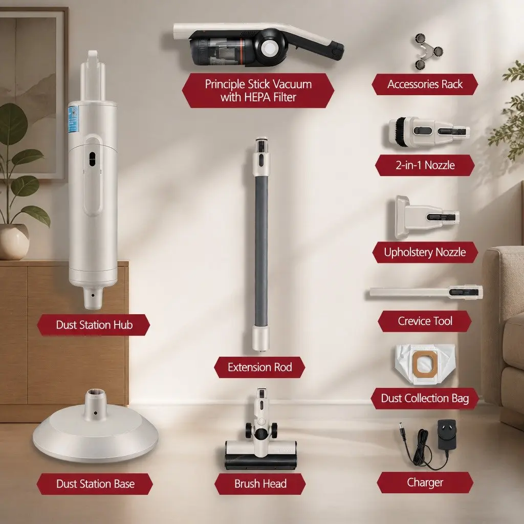 Cordless Vacuum Cleaner with Auto-Empty Dust Station 18kPa Suction and Motorized LED Brush Head