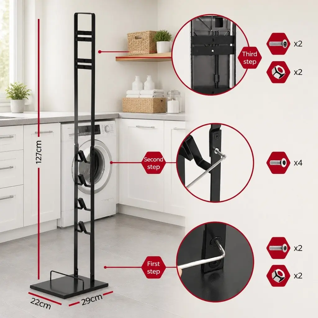Freestanding Vacuum Stand Black Compact Portable Organizer for Handstick Vacuum Cleaners