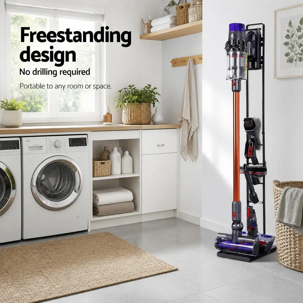 Freestanding Vacuum Stand Black Compact Portable Organizer for Handstick Vacuum Cleaners