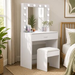 Elegant Dressing Table Set with LED Lighting and Comfortable Stool