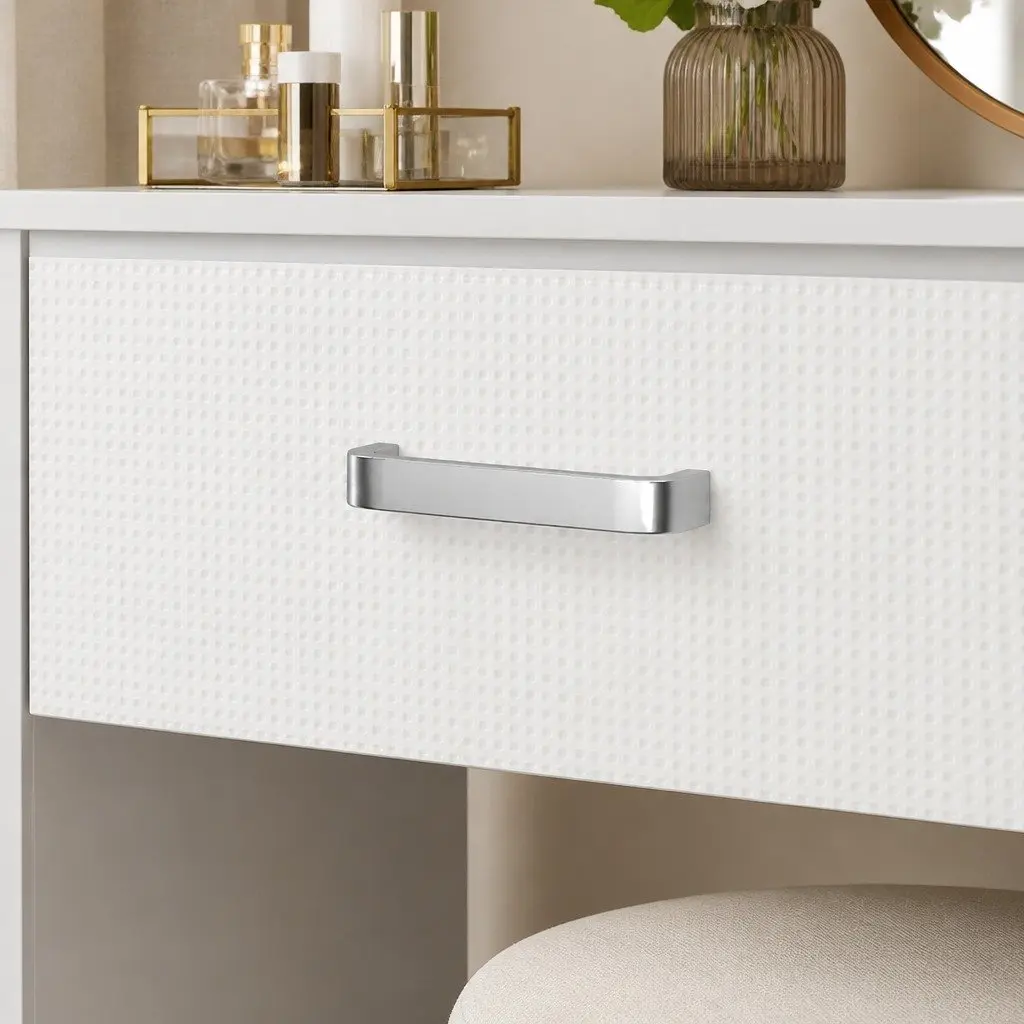 Dressing Table 60-83cm LED Makeup Mirror Vanity Desk Foldable Panel with Padded Stool White