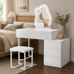 Dressing Table with Mirror LED Stool Set Makeup Vanity Drawers Storage