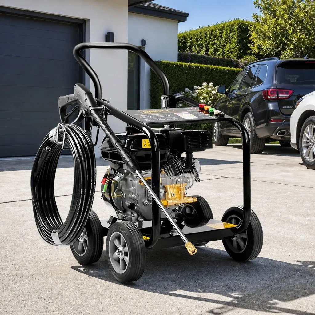 High Pressure Washer 3000psi 20M Hose Petrol Engine with Turbo Head and Adjustable Nozzles
