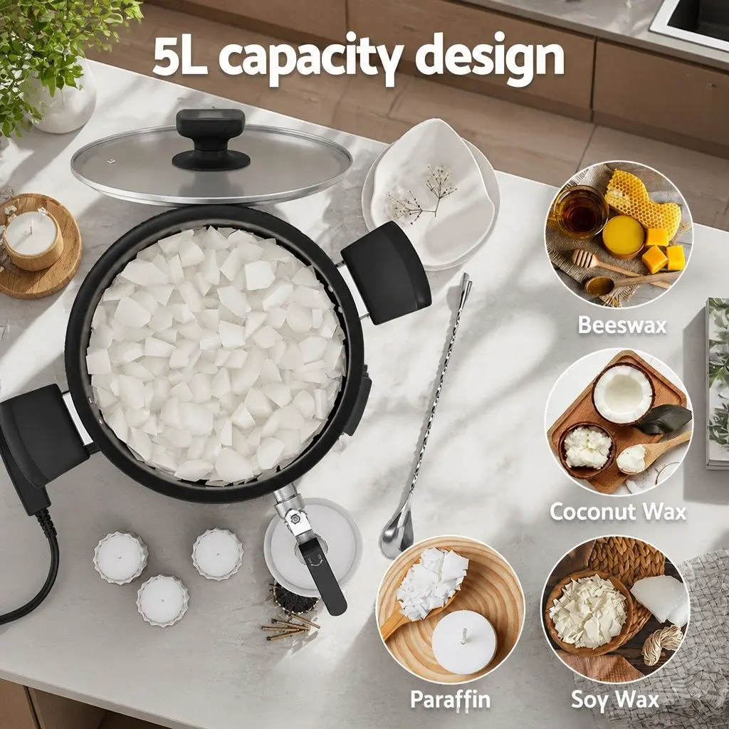 5L Wax Melter Electric Melting Pot 1200W Quick Pour Spout Black