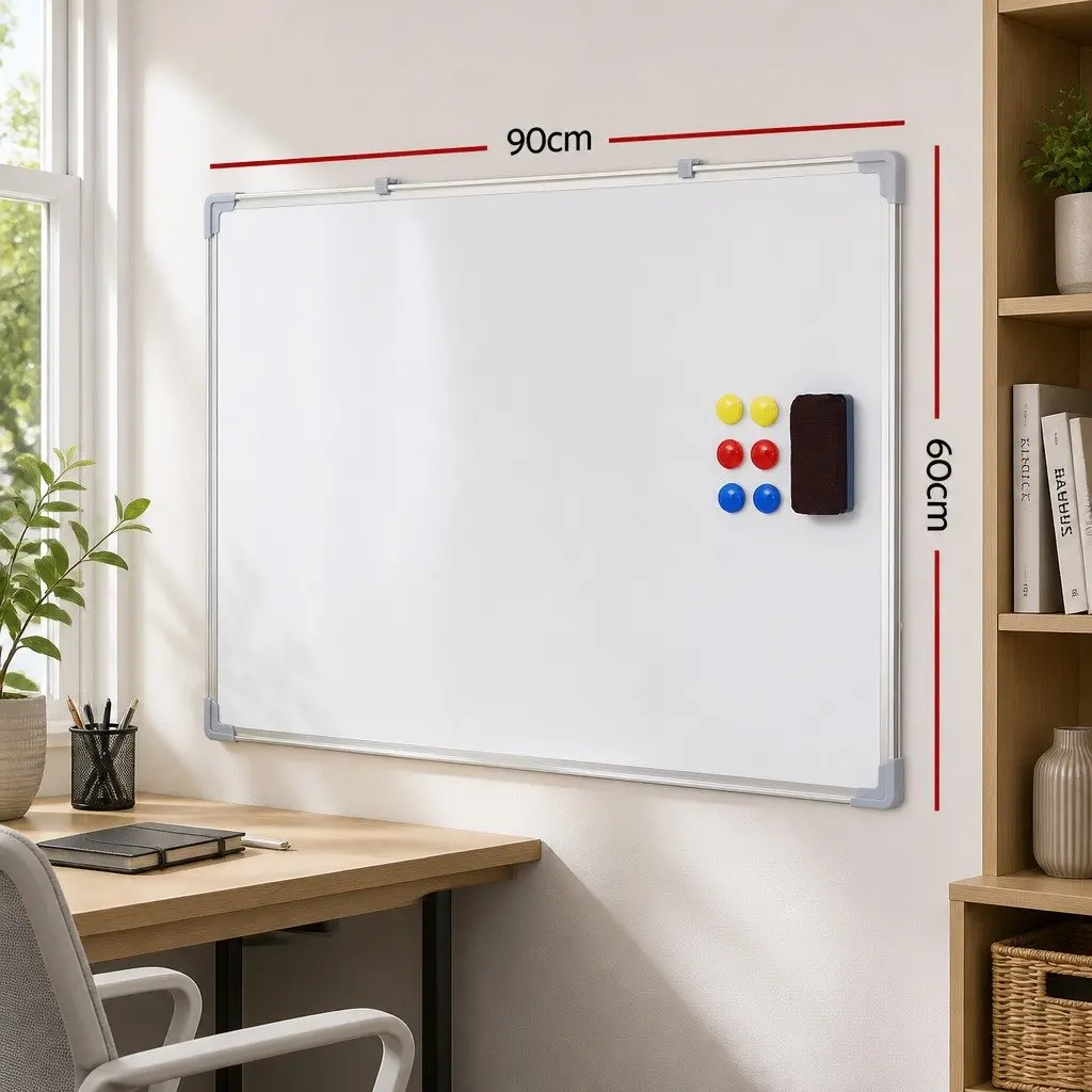 Magnetic Whiteboard 60x90cm Double-Sided Easy-Clean Surface Lockable Casters