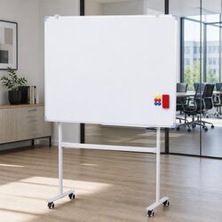 90x120cm Double-Sided Magnetic Whiteboard with Lockable Wheels Yellow Erase