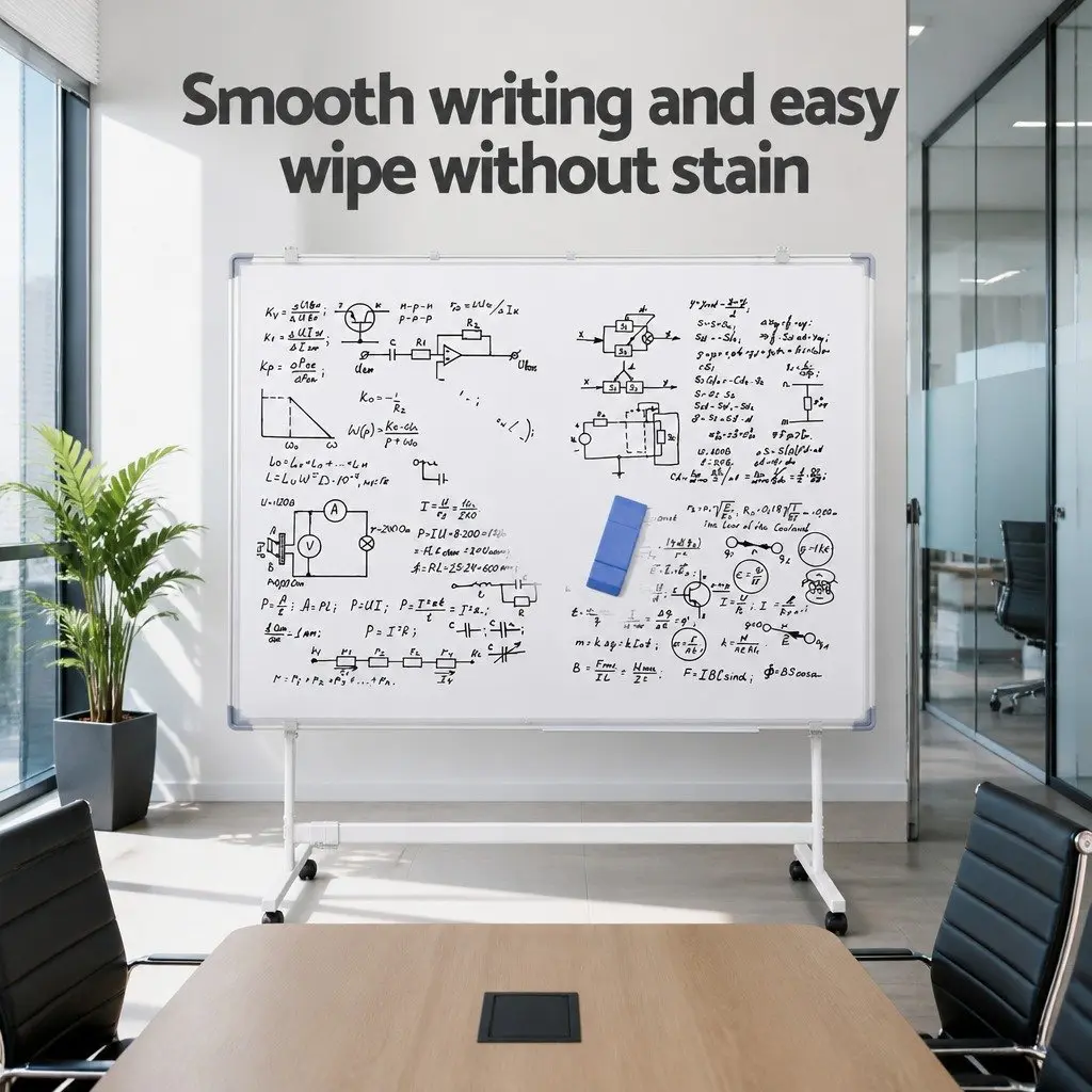 Double-Sided Magnetic Whiteboard 90x120cm Smooth-Rolling Lockable Wheels Yellow Erase