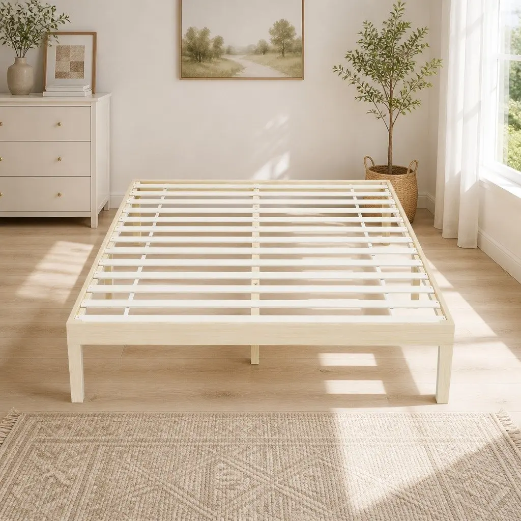 Double Bed Frame Wooden Slatted Base Pine Timber Platform Bedroom Furniture