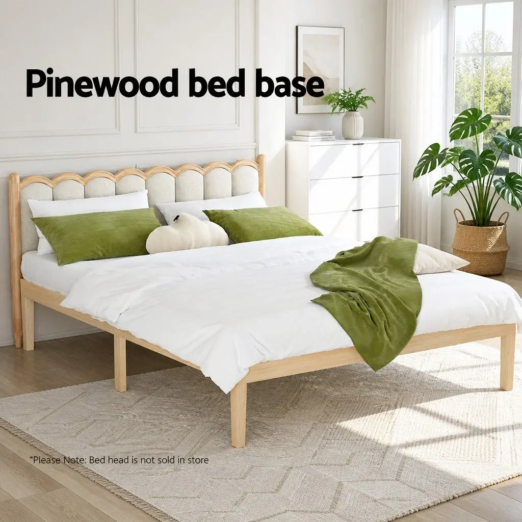 Double Bed Frame Wooden Slatted Base Pine Timber Platform Bedroom Furniture