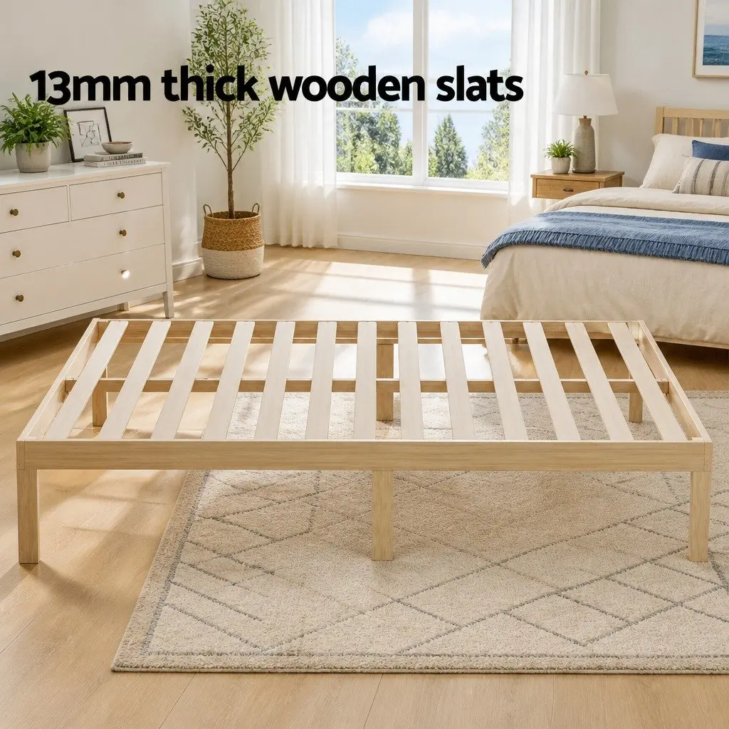 Double Bed Frame Wooden Slatted Base Pine Timber Platform Bedroom Furniture