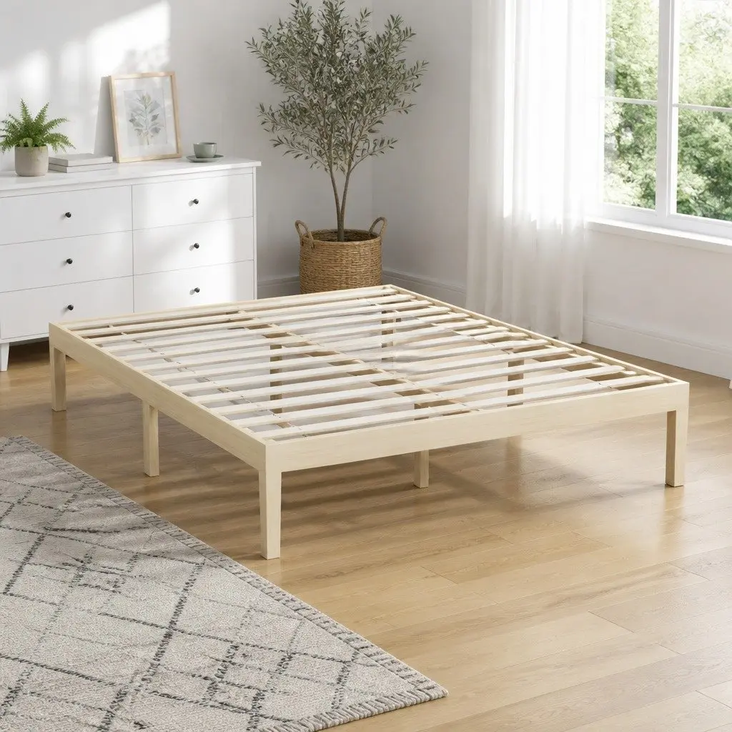 Double Bed Frame Wooden Slatted Base Pine Timber Platform Bedroom Furniture