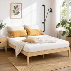 Queen Size Wooden Bed Frame Pine Timber Platform Slat Base Minimalist Bedroom