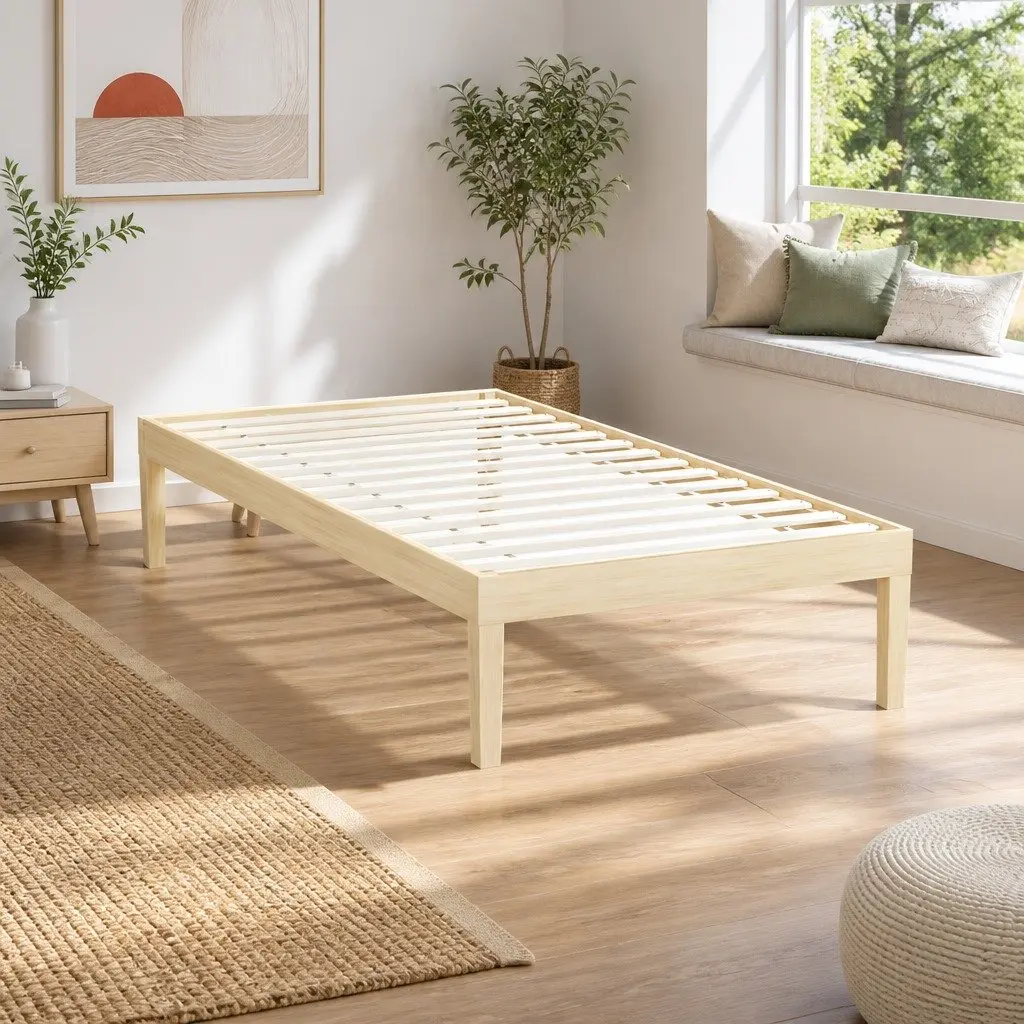 Single Bed Frame Pinewood Slatted Base Easy Assembly