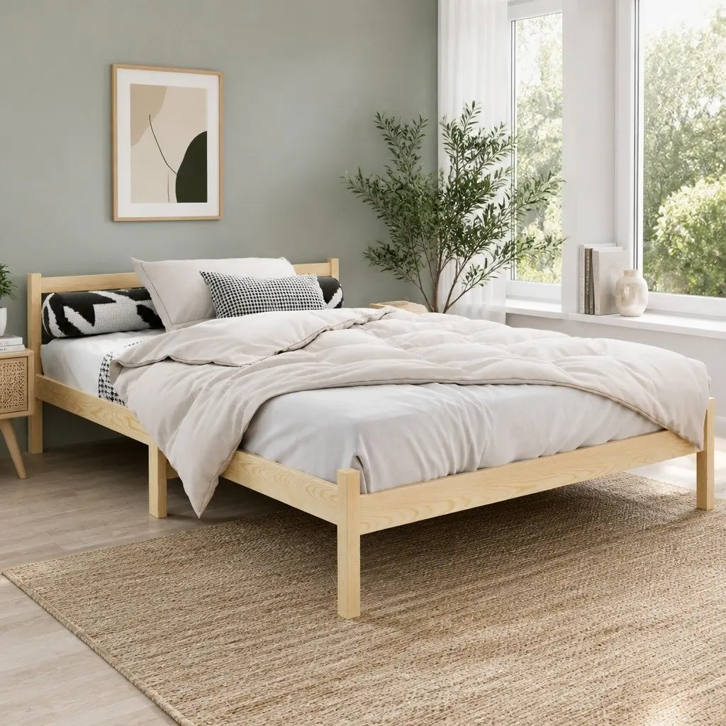 Double Bed Frame Wooden Pine Oak Bedroom Furniture with Storage Space Sturdy