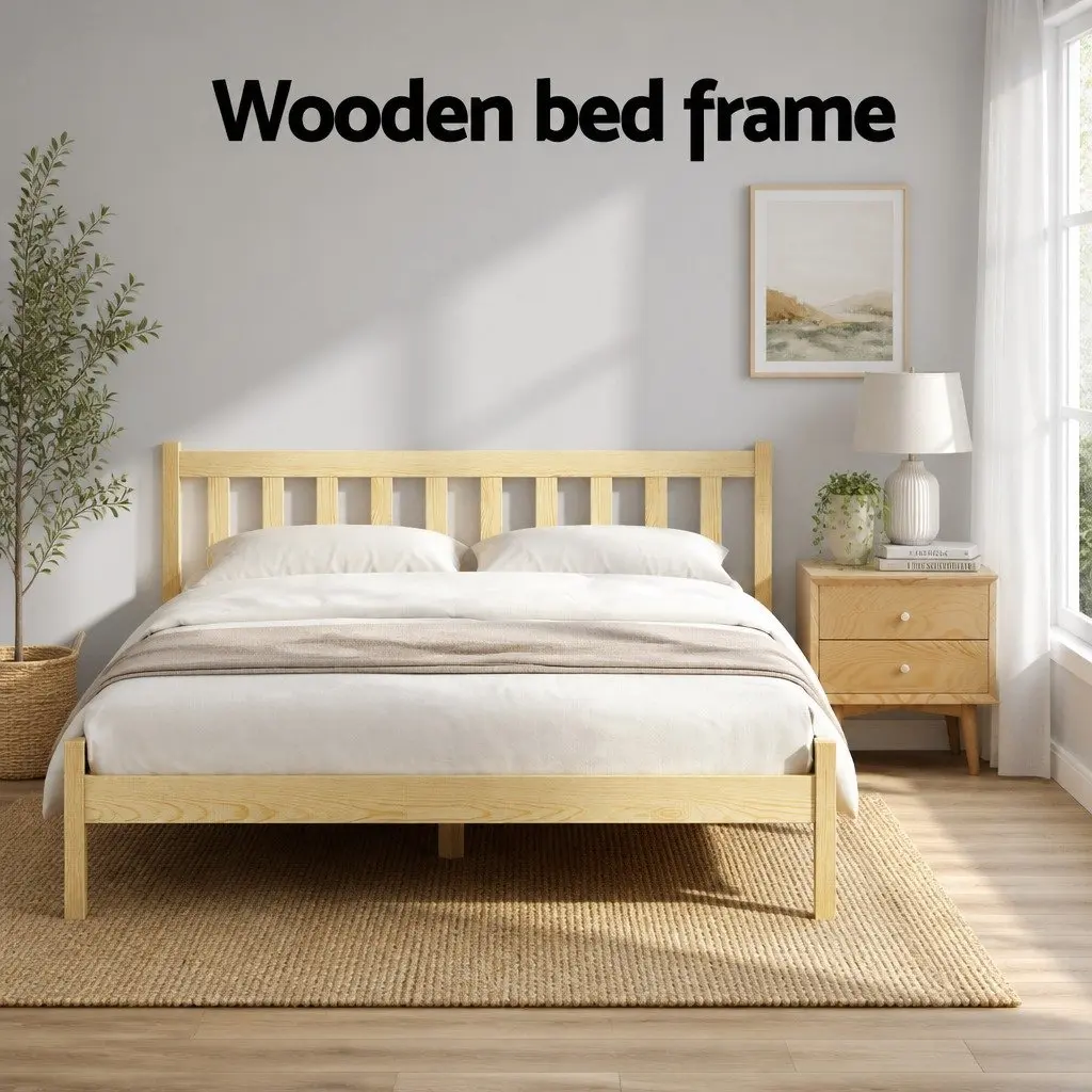 Double Bed Frame Wooden Pine Oak Bedroom Furniture with Storage Space Sturdy