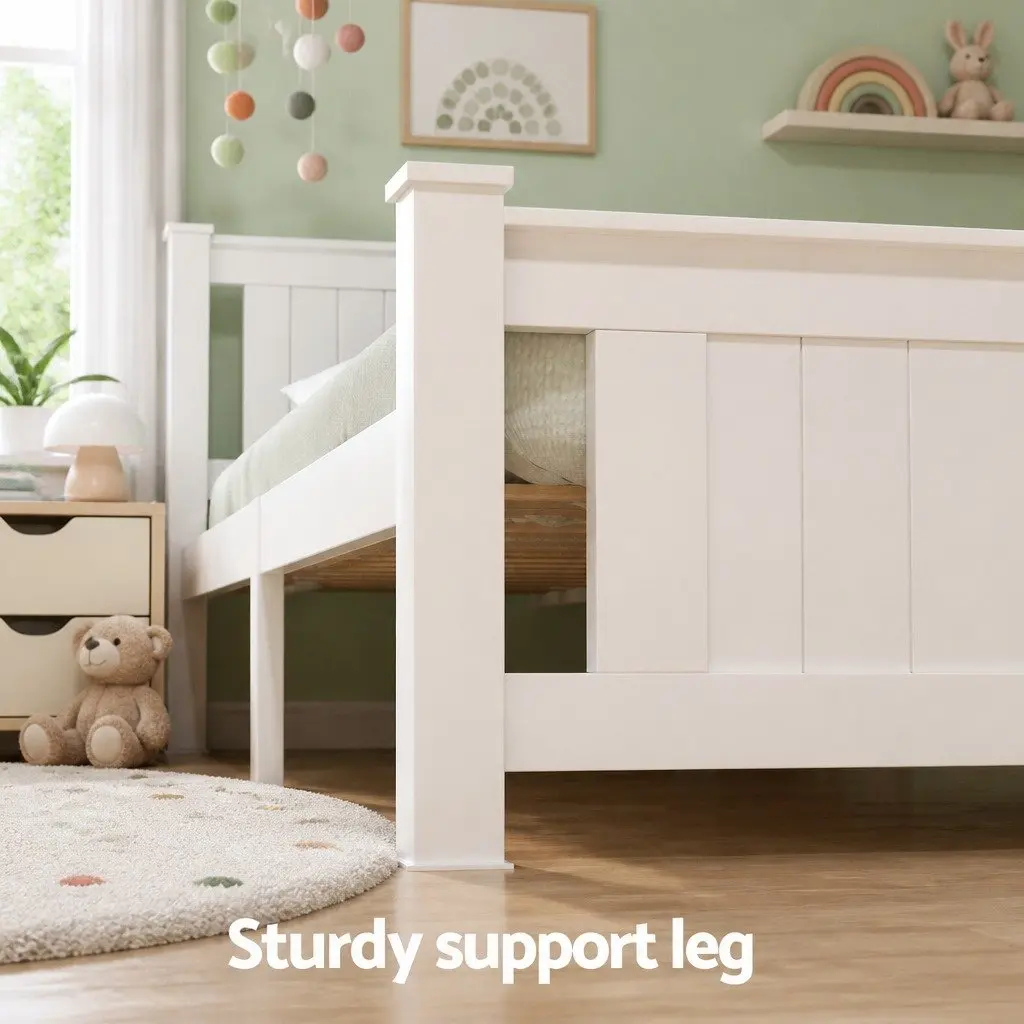 King Single Size Bed Frame White Wooden Platform with 2 Underbed Storage Drawers