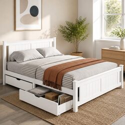 Stylish Queen Bed Frame with Convenient Storage Drawers