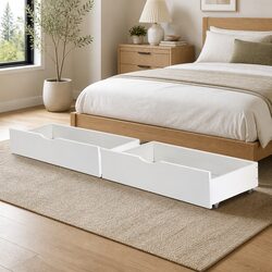 White Wooden Trundle Drawers for Organized Bedroom Spaces