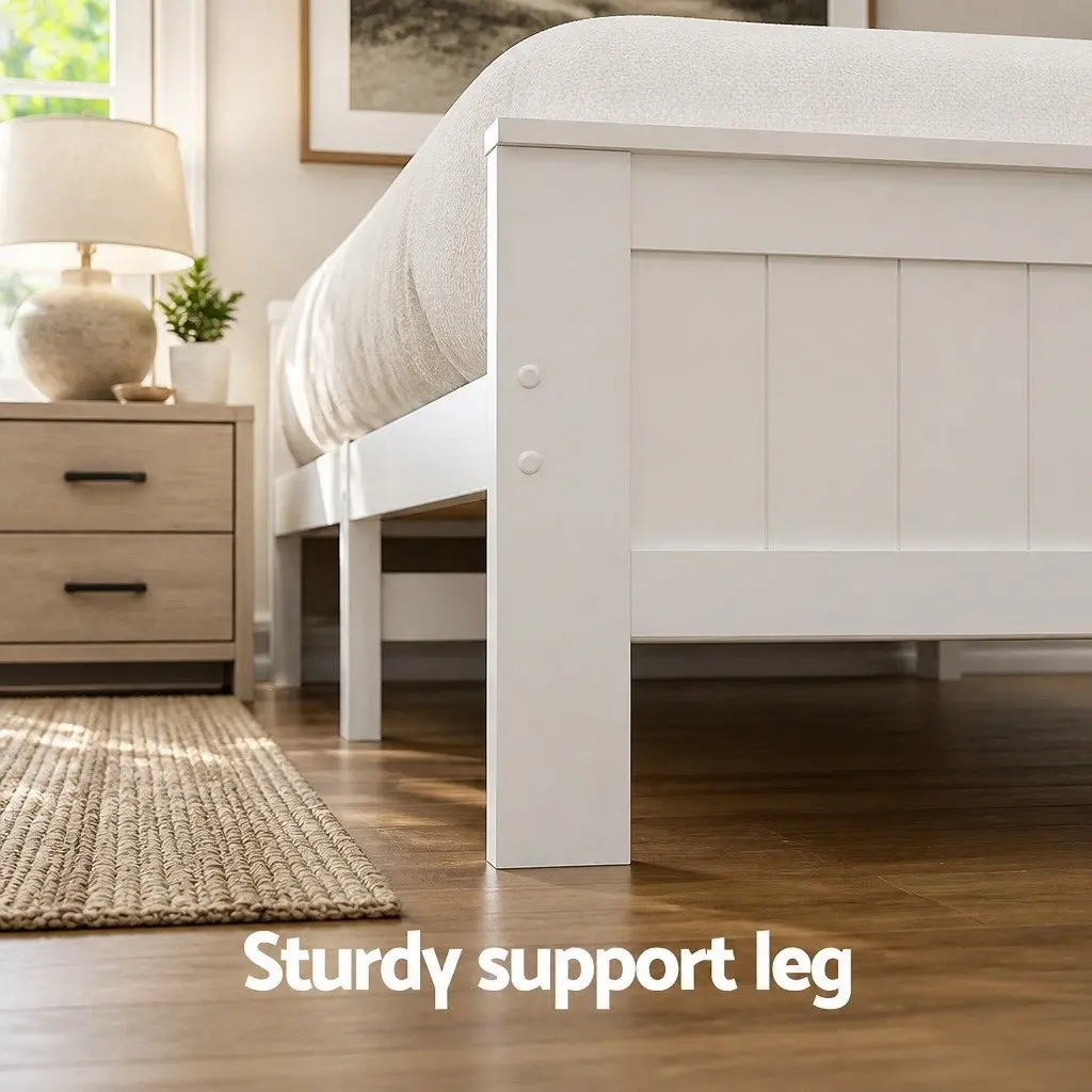 King Single Bed Frame Wooden White Storage Drawers Headboard Shelves