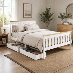 Stylish Wooden Bed Frame with Two Storage Drawers