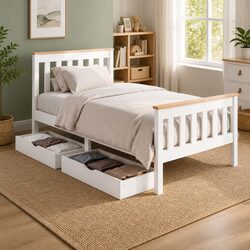 Elevate Your Bedroom with a Wooden Bed Frame and Storage Drawers