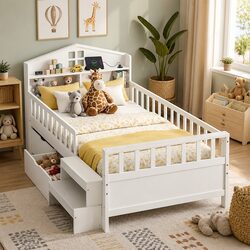 Stylish Single Bed Frame with Storage Drawers and LED