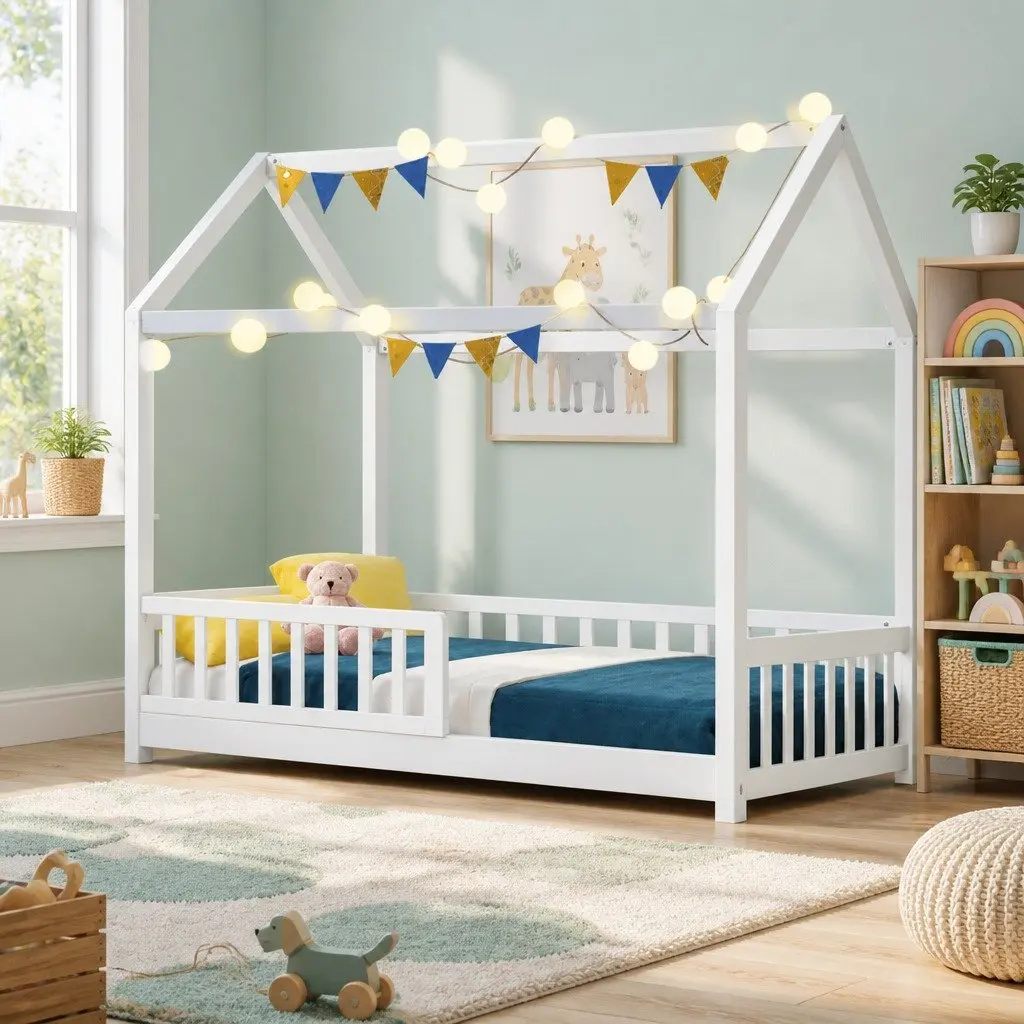 White Wooden Bed Frame for Children's Rooms