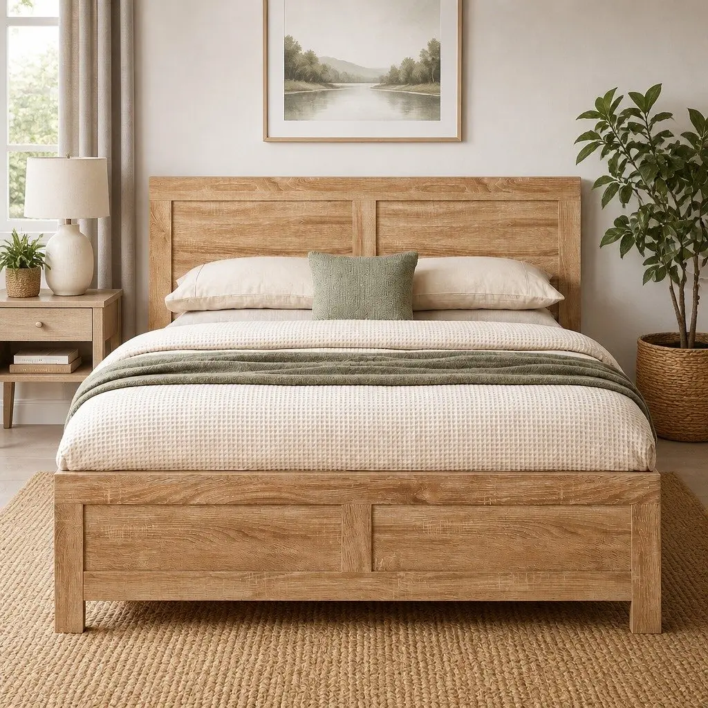 King Single Bed Frame Wooden Base Sturdy Construction Support Legs