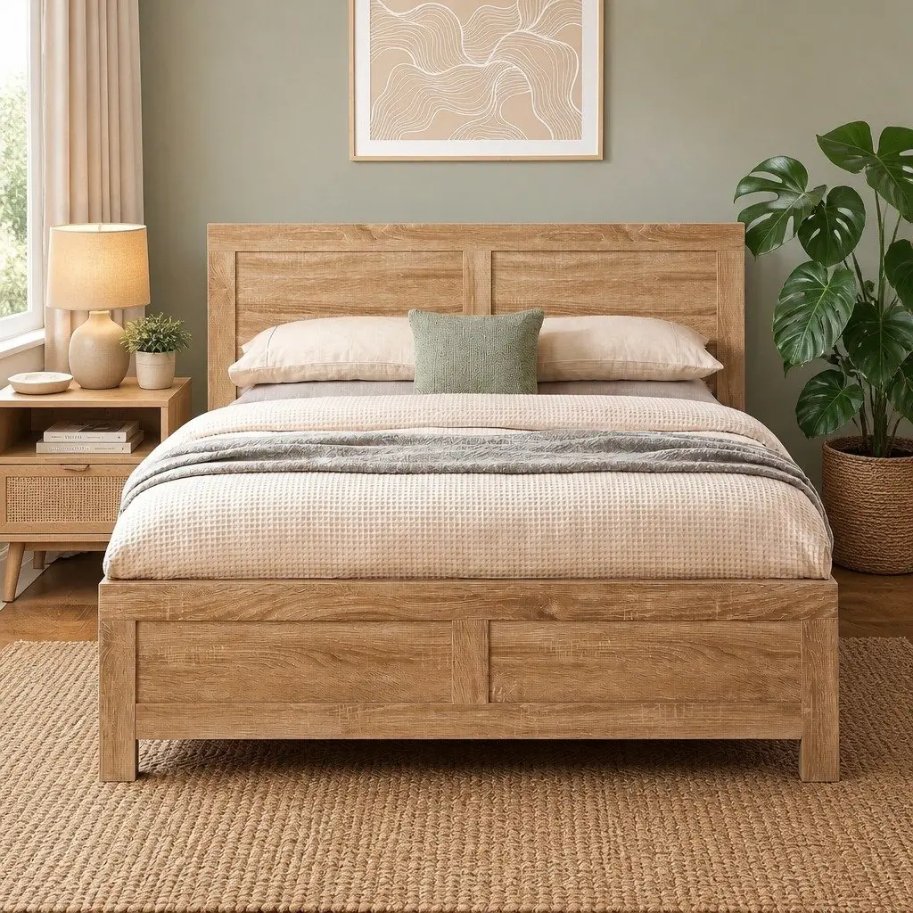 Single Bed Frame Walnut Colour Wooden Base Durable Construction for Adults Kids Bedroom